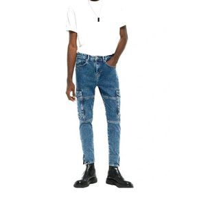Zara High Waist Zipped Hems Cargo Skinny Leg Jeans